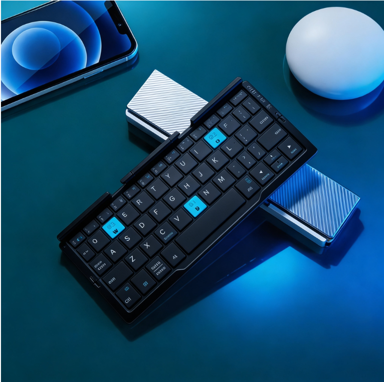 Foldable Bluetooth Keyboard with Stand – Rechargeable Wireless Mini Keyboard for Phone, Tablet & Multi-Device Use