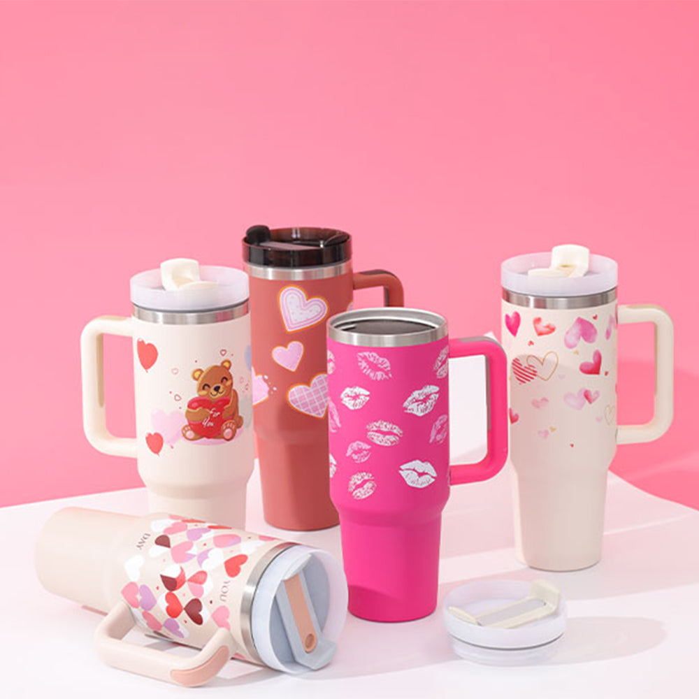 40oz Insulated Tumbler with Handle & Straw – Spill-Proof Travel Mug